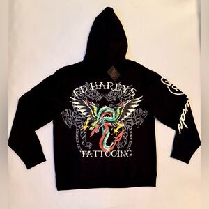 Ed Hardy Black and Multicolor Graphic pullover Sweater